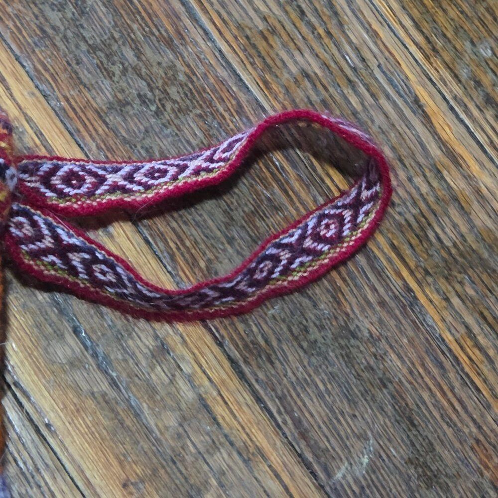 Handmade Woven Boho Wool Wristlet Pouch – Orange & Purple Tribal Pattern - Picture 2 of 6